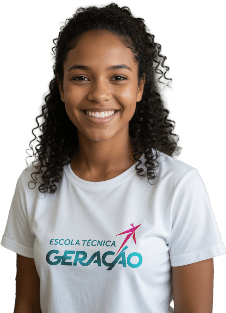 Estudante de curso técnico em saúde, de jaleco e estetoscópio